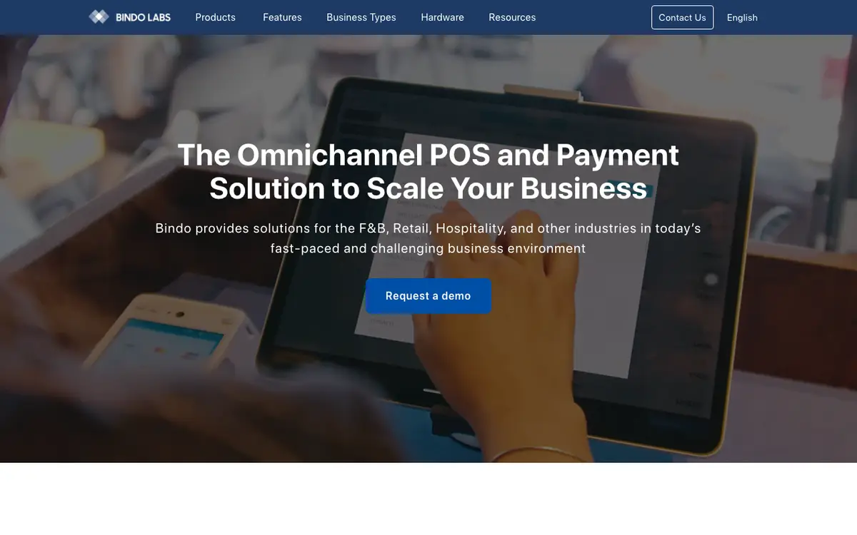 Home page of Bindo POS's website