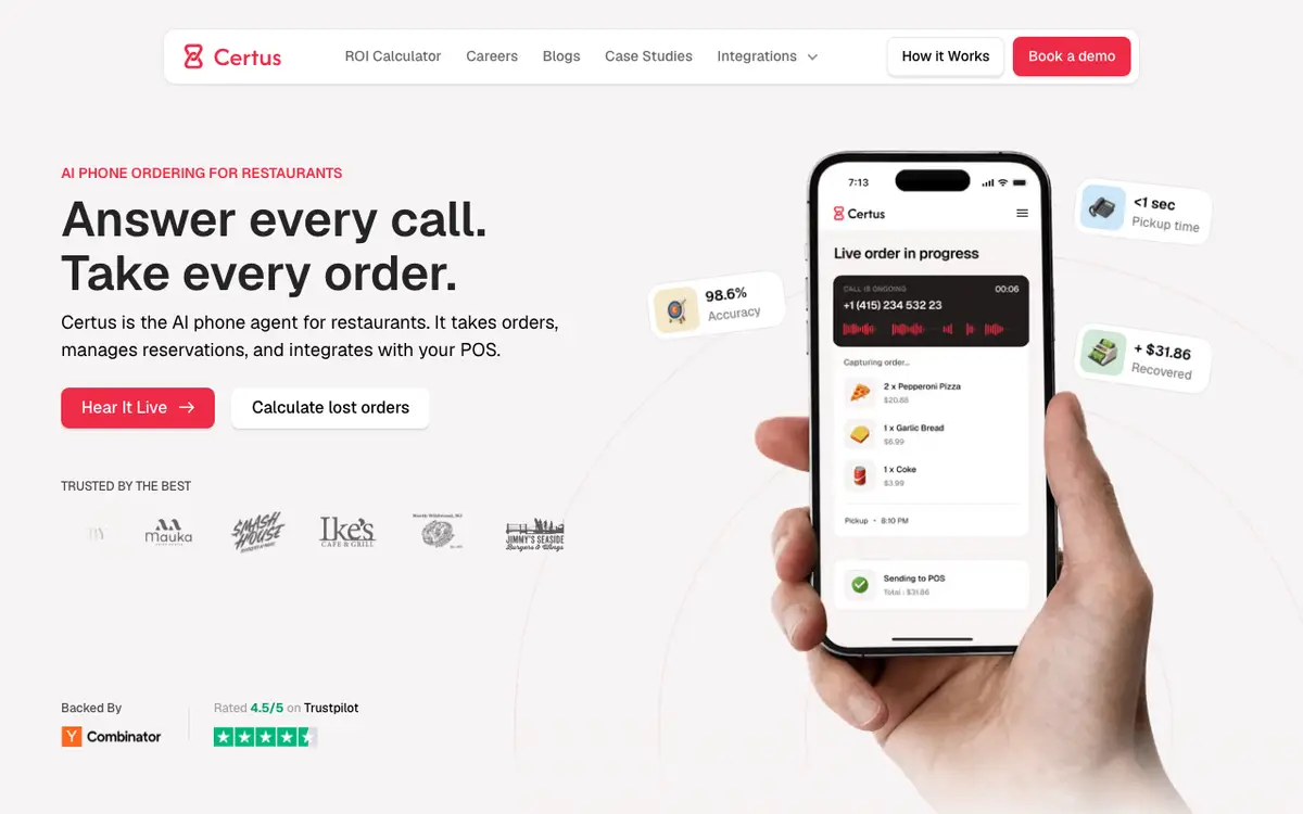 Home page of Certus AI's website