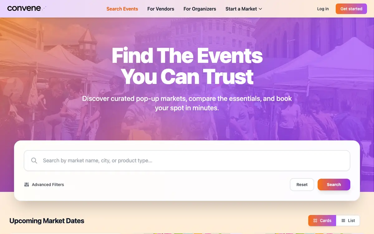 Home page of Convene's website