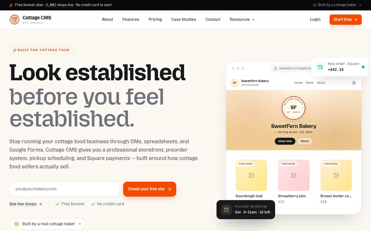 Home page of Cottage CMS's website
