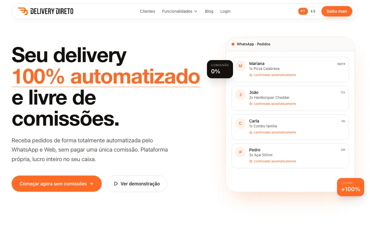 Home page of Delivery Direto's website