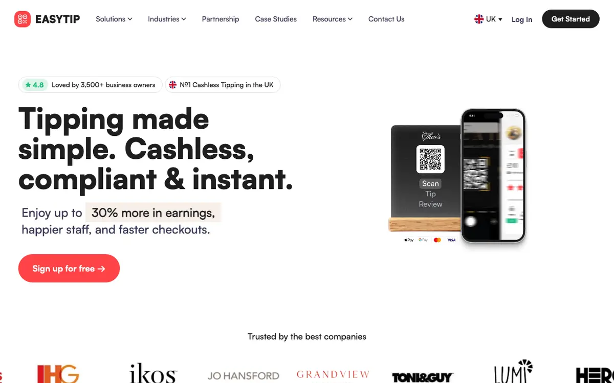 Home page of EasyTip's website