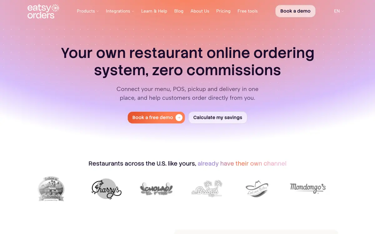 Home page of Eatsy Orders's website
