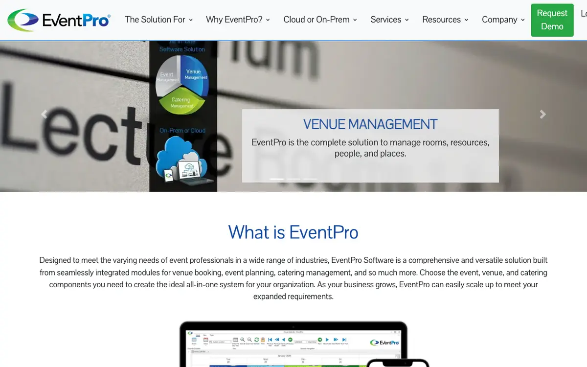 Home page of EventPro's website