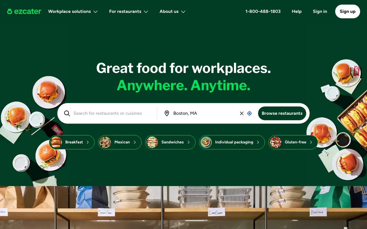 Home page of EZCater's website