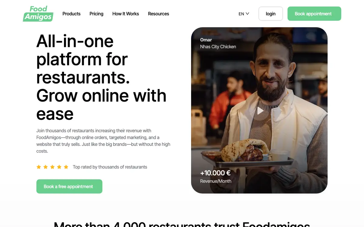 Home page of Food Amigos's website