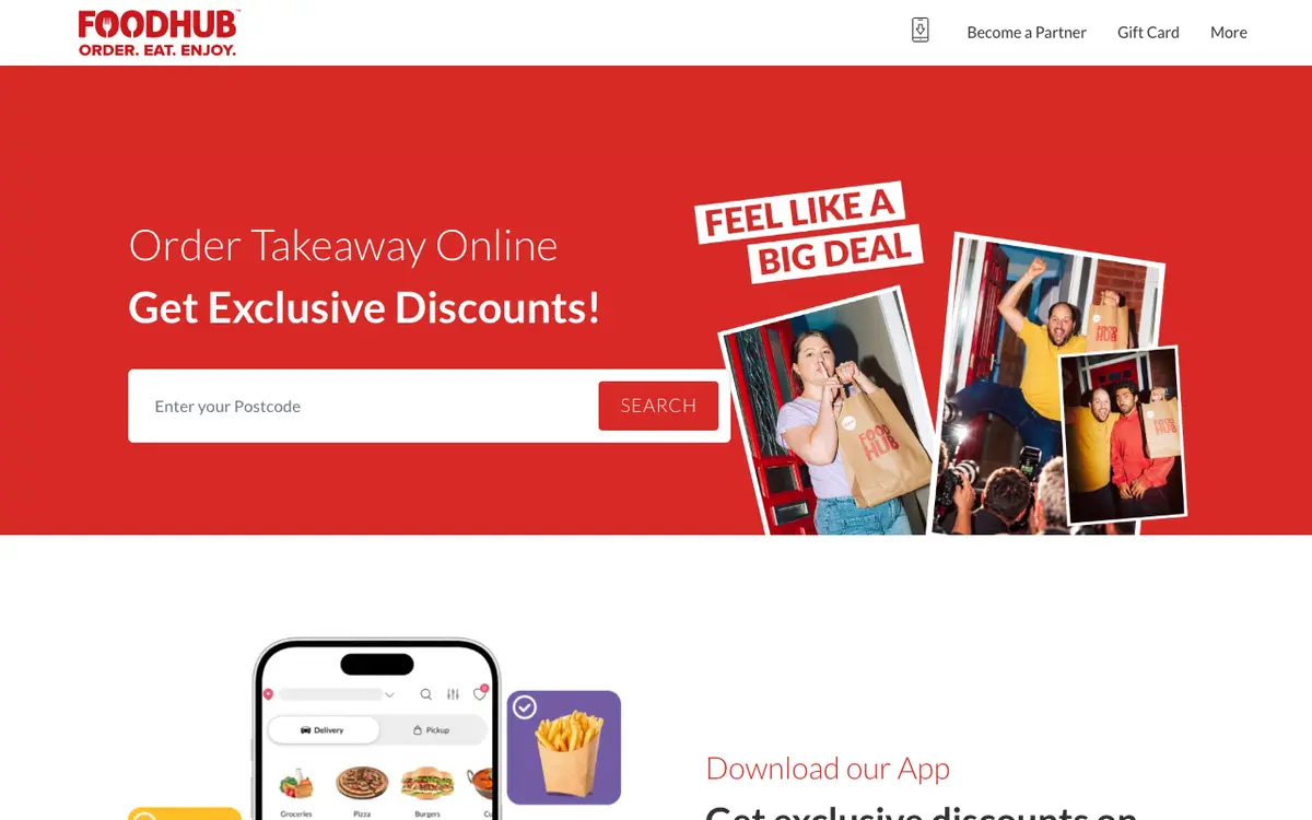Home page of Foodhub's website