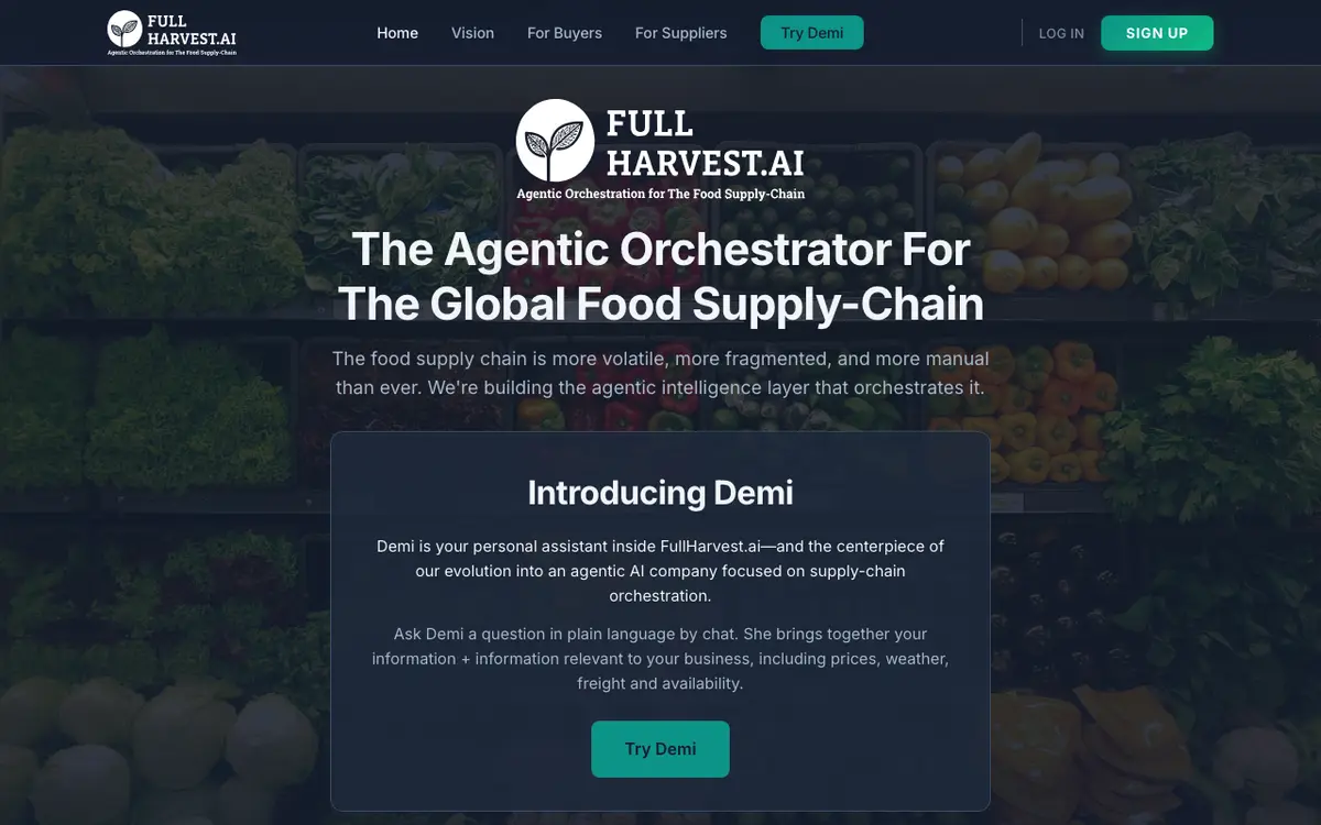 Home page of Full Harvest's website