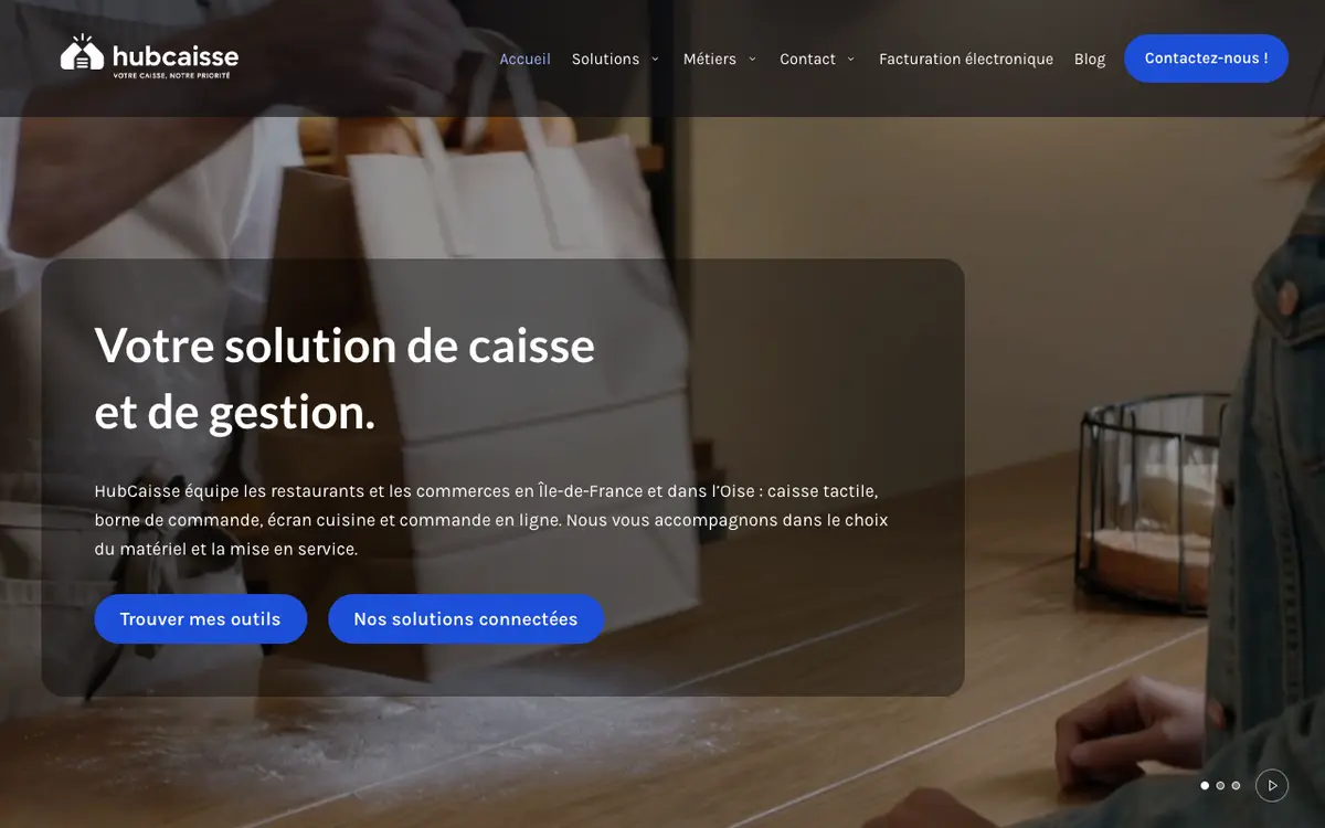 Home page of HubCaisse's website