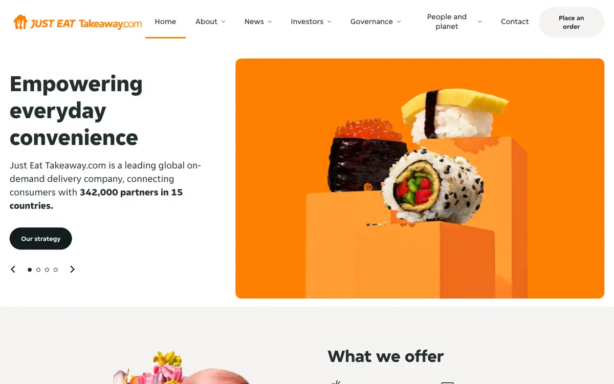 Home page of Just Eat Takeaway.com Partner's website