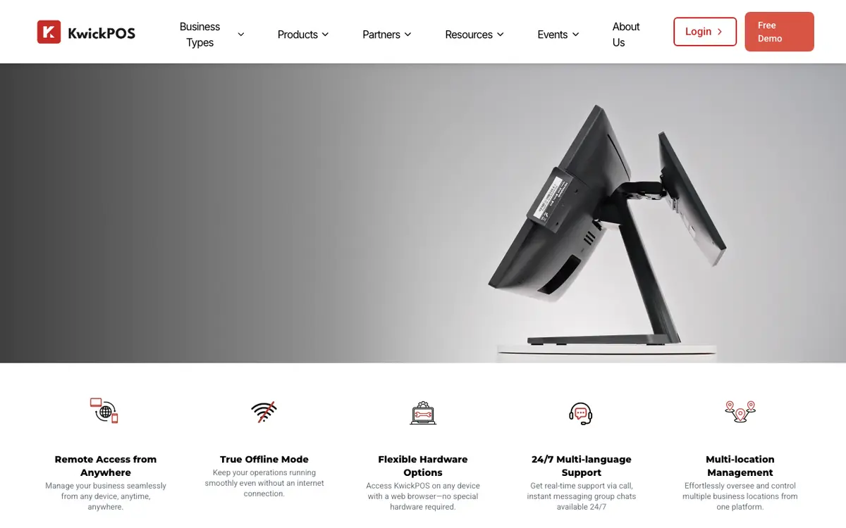 Home page of KwickPOS's website
