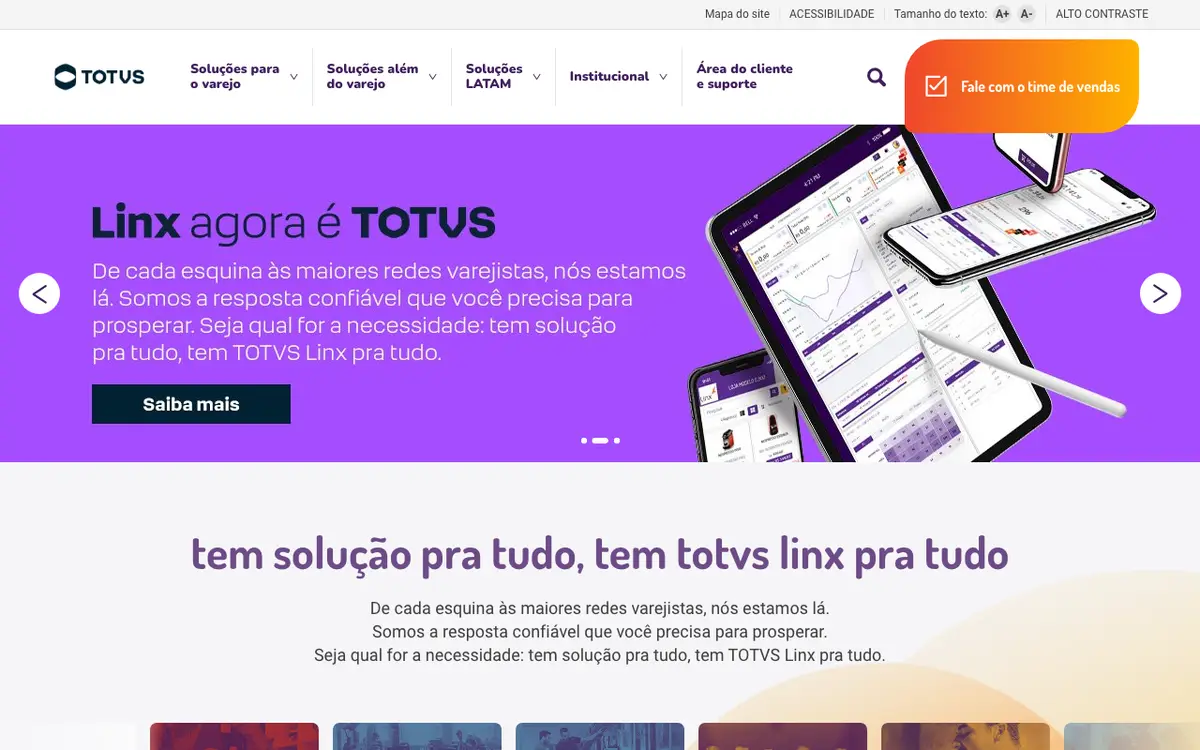 Home page of Linx's website