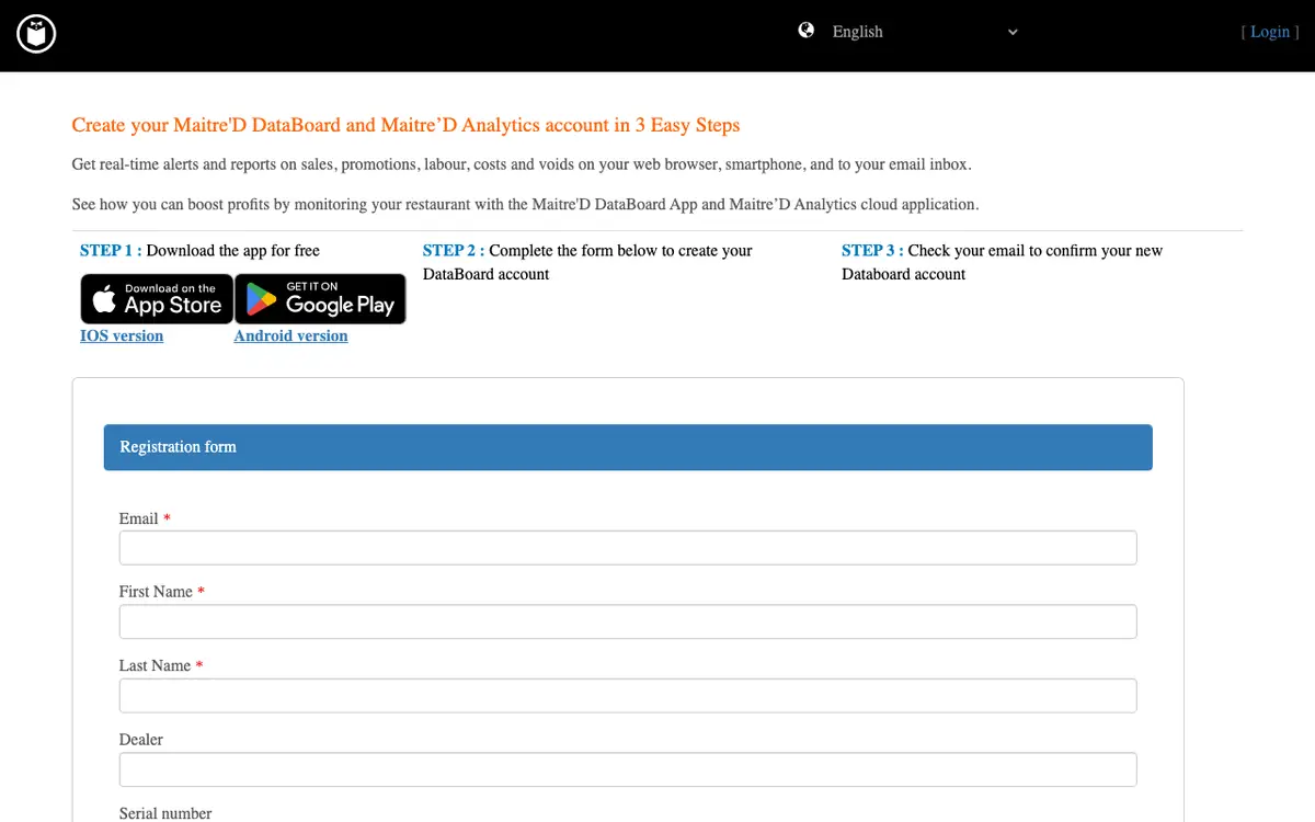 Home page of Maitre'D POS's website