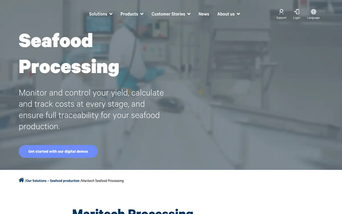 Home page of Maritech Seafood Processing's website