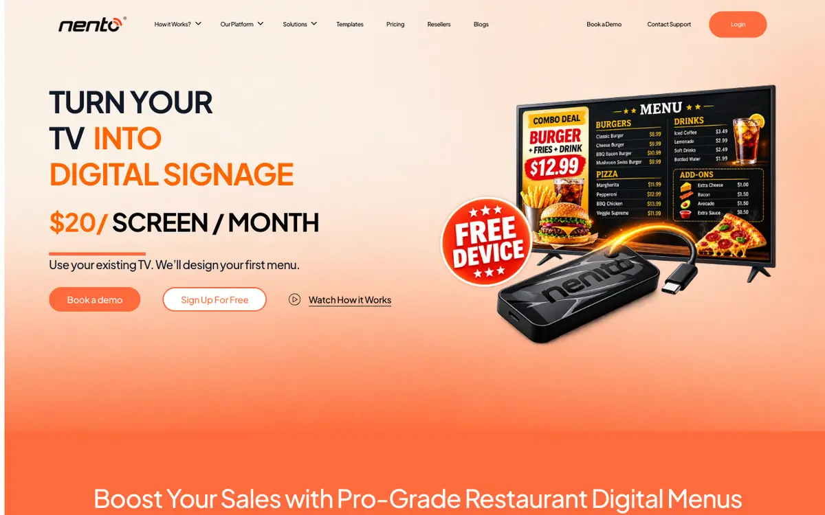 Home page of Nento Signage's website