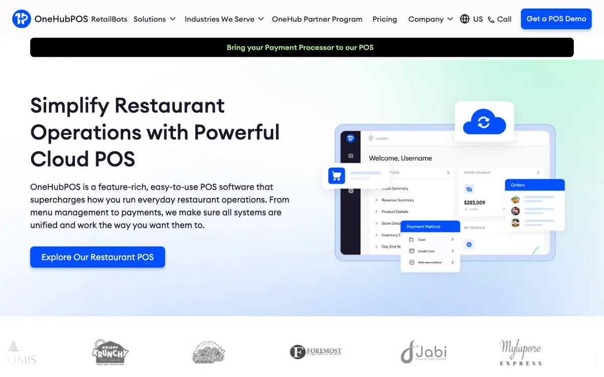 Home page of OneHubPOS's website