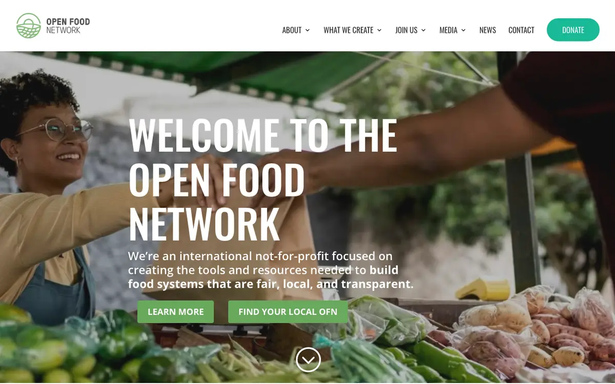 Home page of Open Food Network's website