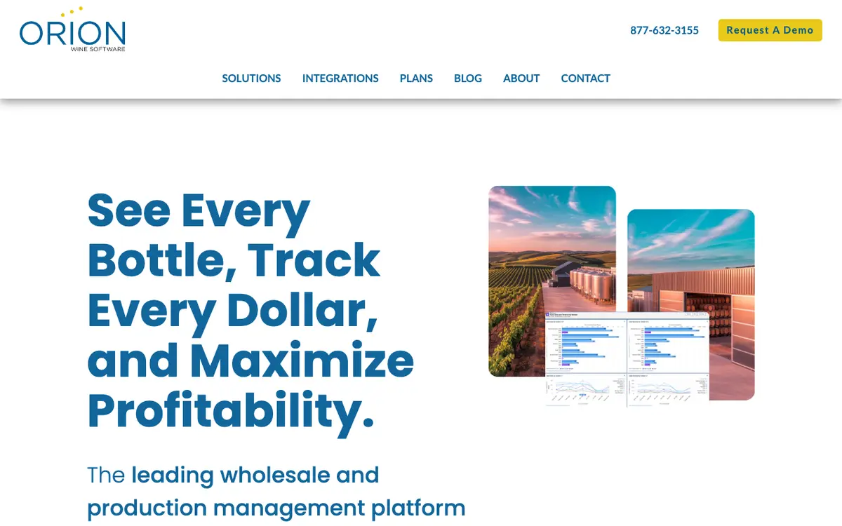 Home page of Orion Wine Software's website