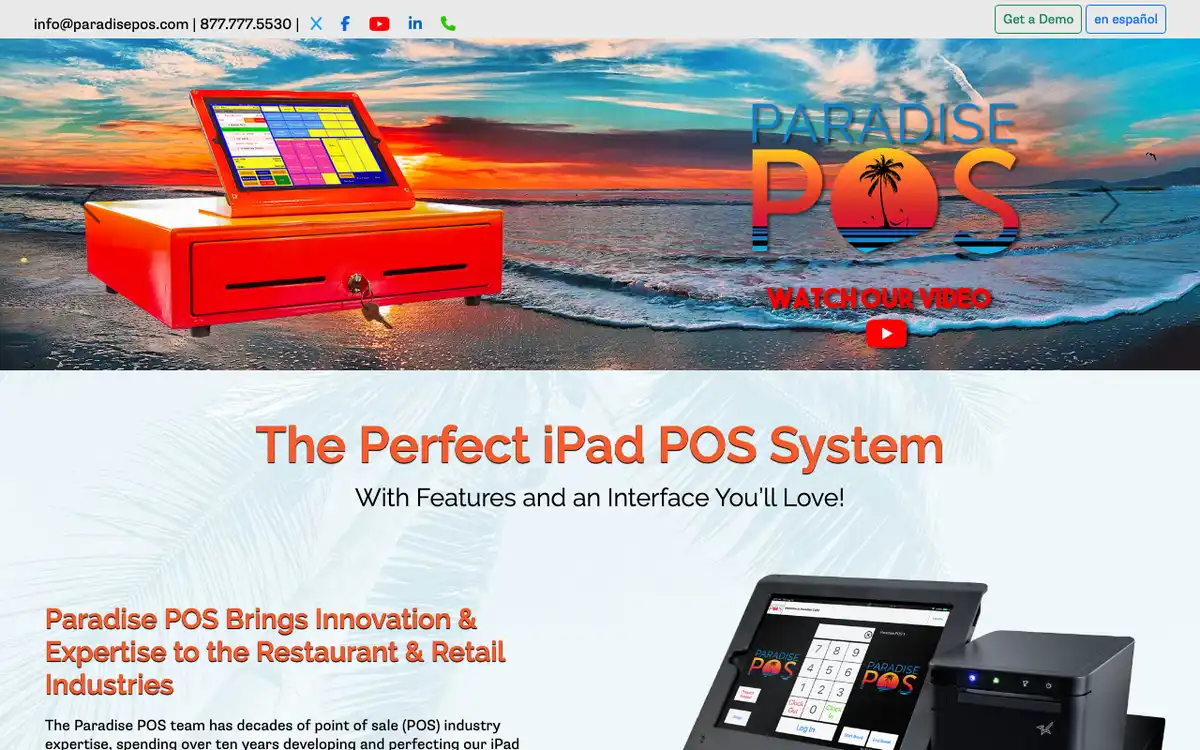 Home page of Paradise POS's website
