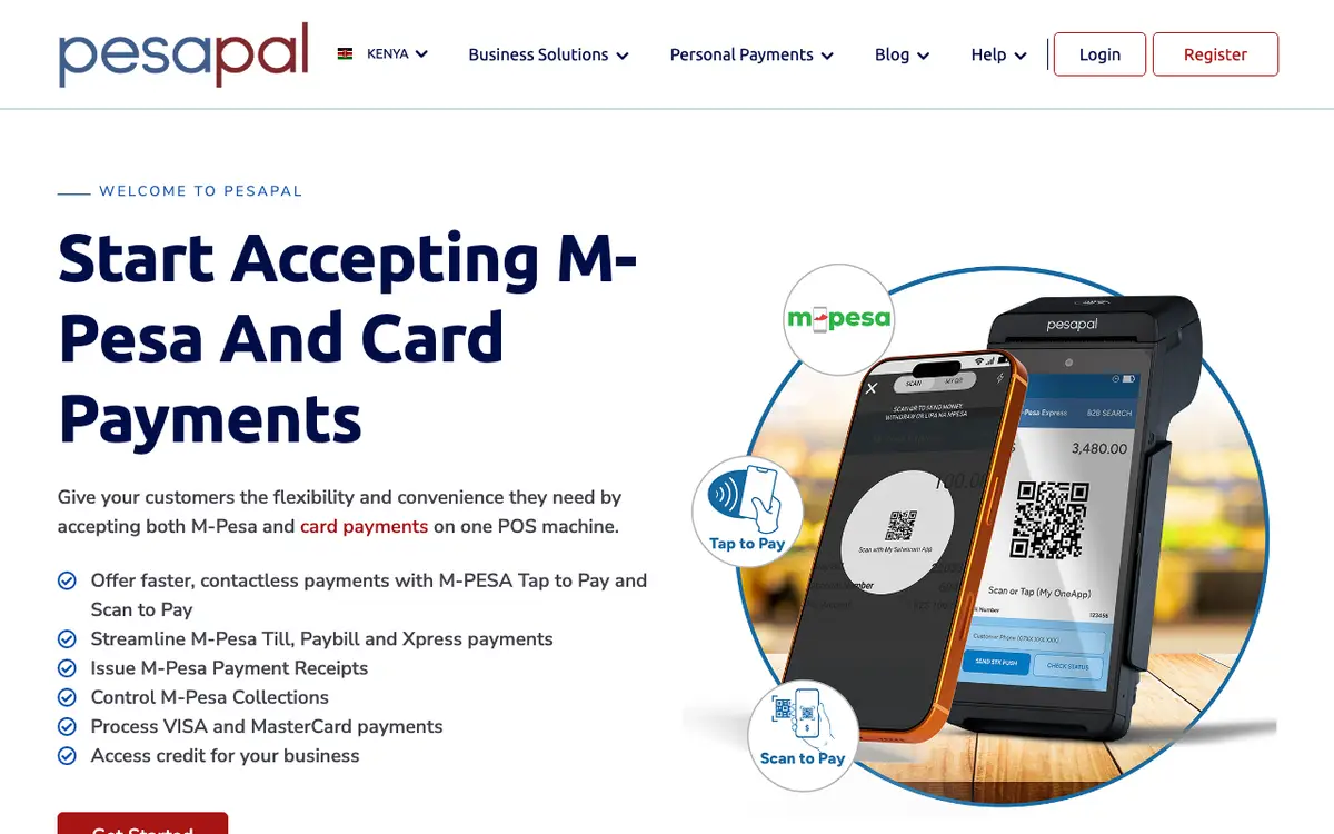 Home page of Pesapal's website