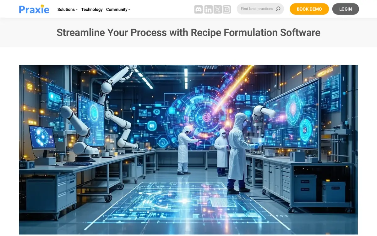 Home page of Praxie Recipe Formulation's website