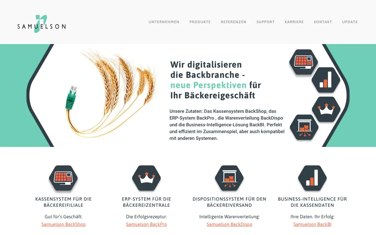 Home page of Samuelson Bäckerei-Software's website
