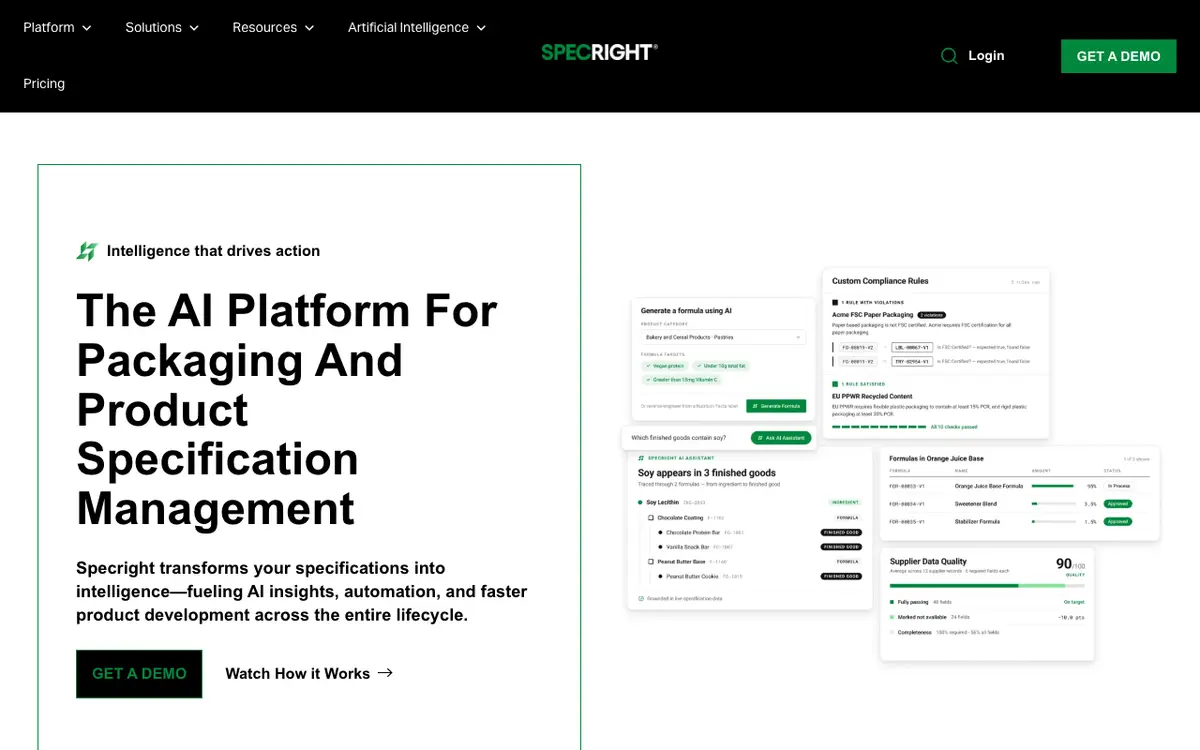 Home page of Specright's website