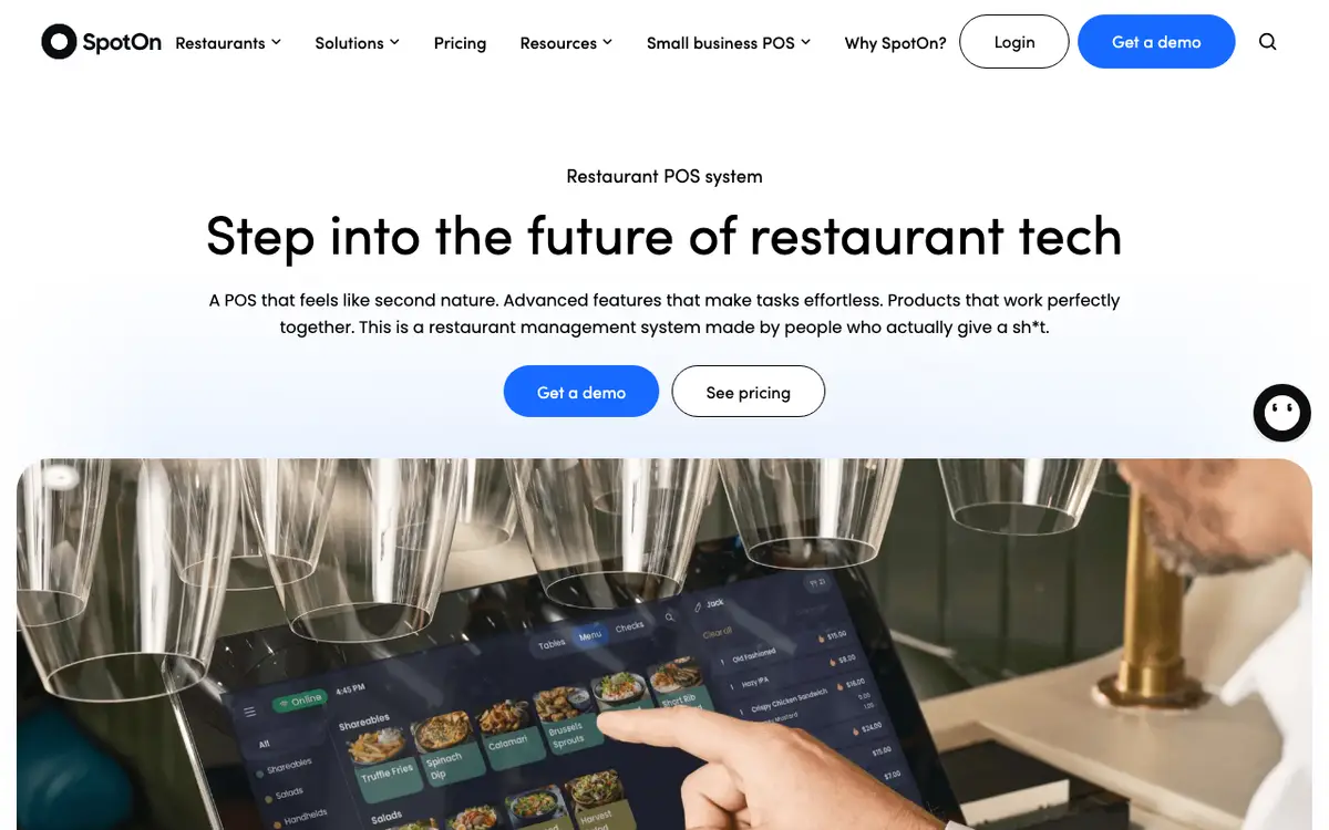 Home page of SpotOn Restaurant's website