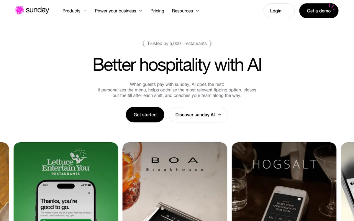 Home page of Sunday's website