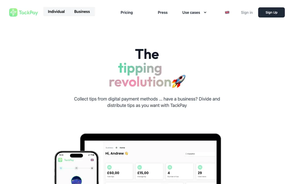 Home page of TackPay's website