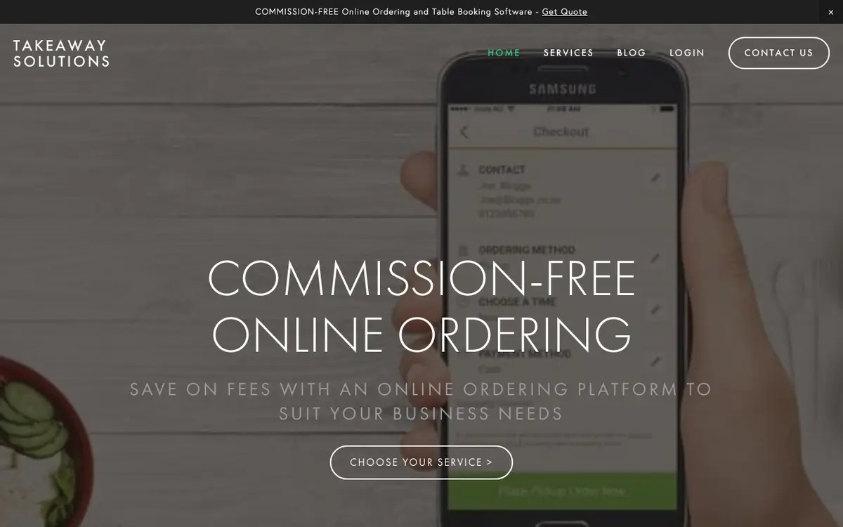 Home page of Takeaway Solutions's website