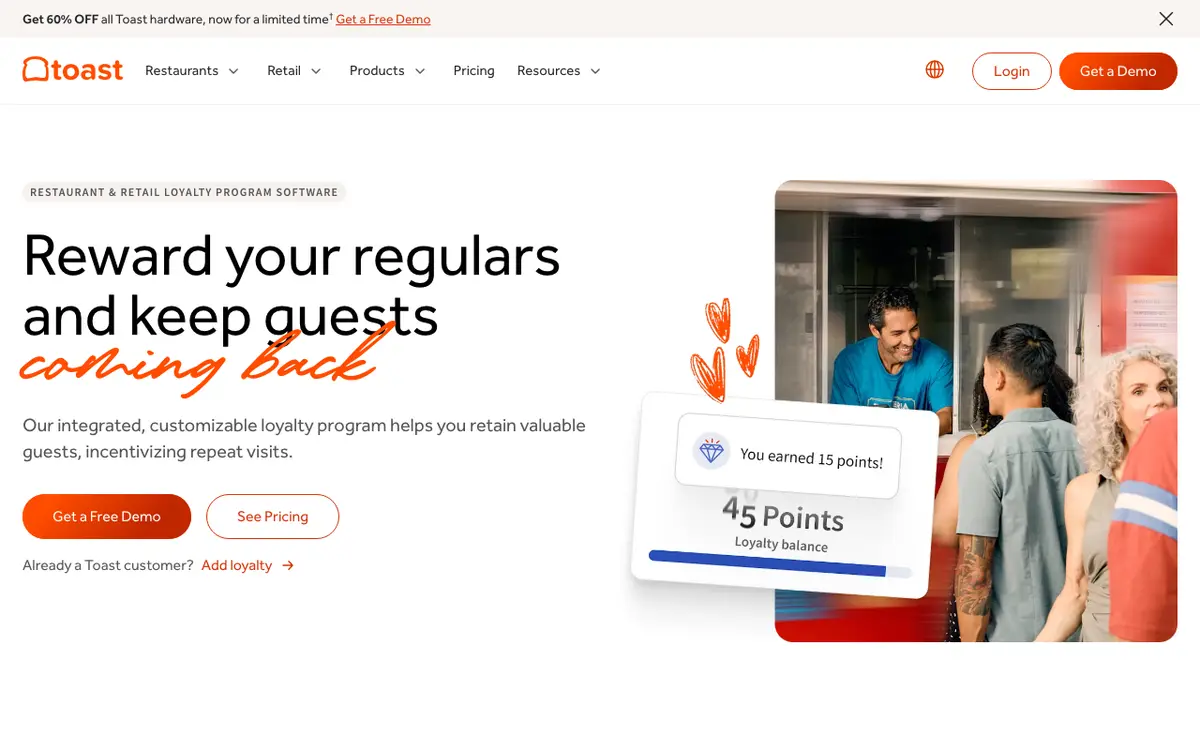 Home page of Toast Loyalty's website