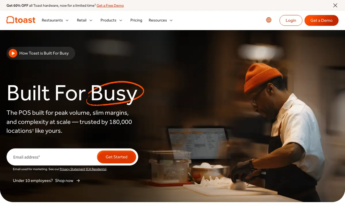 Home page of Toast's website
