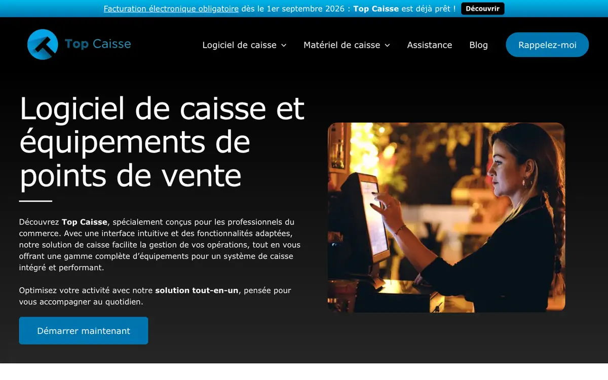 Home page of Top Caisse's website