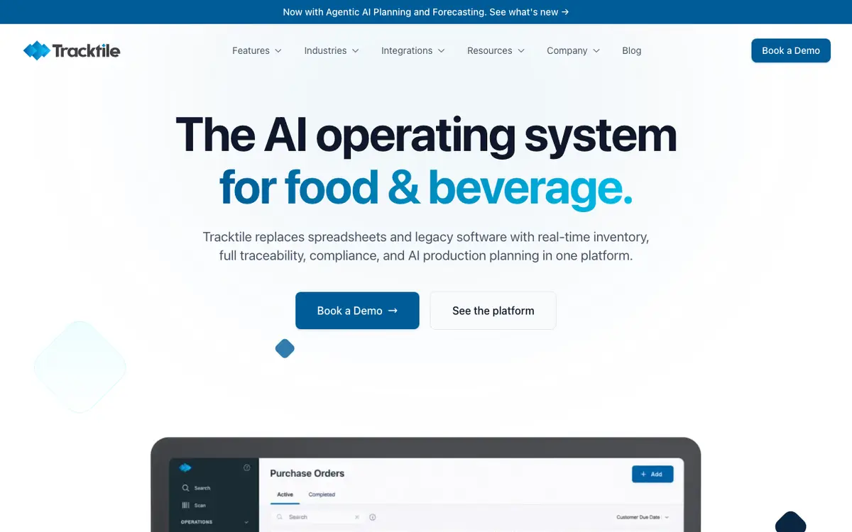 Home page of Tracktile's website