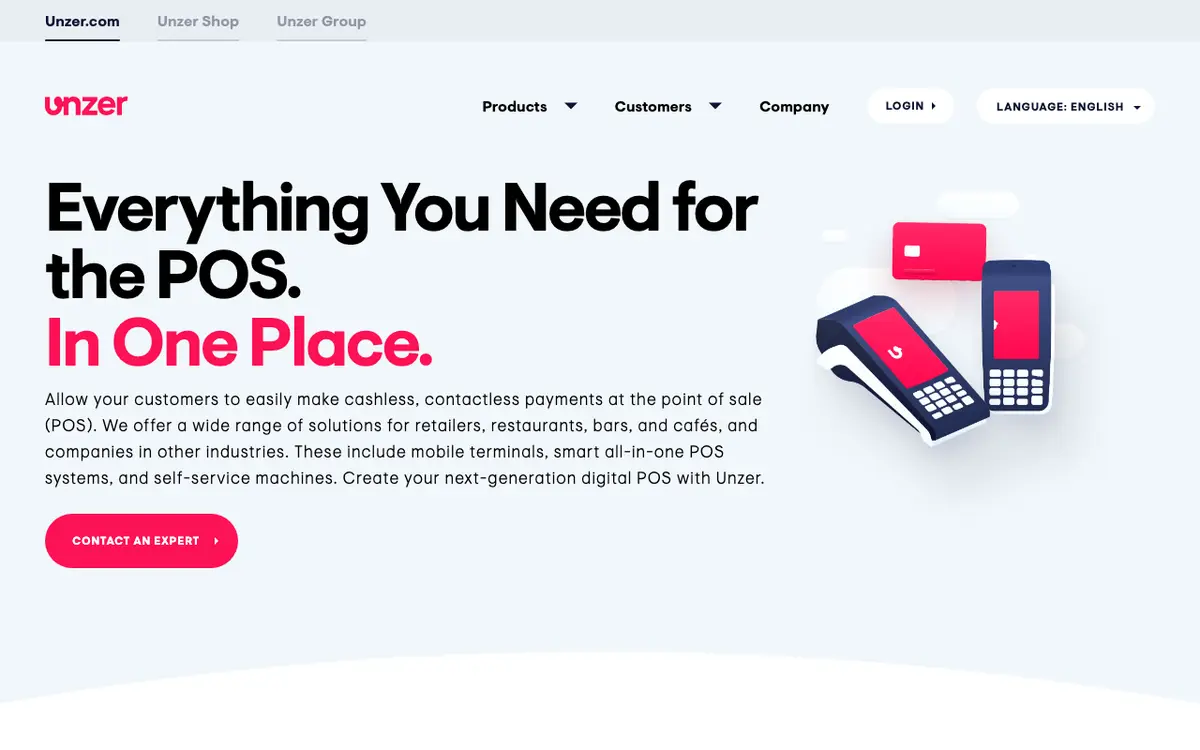 Home page of Unzer POS's website