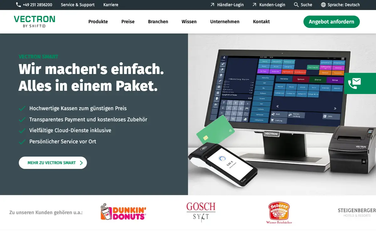 Home page of Vectron POS's website