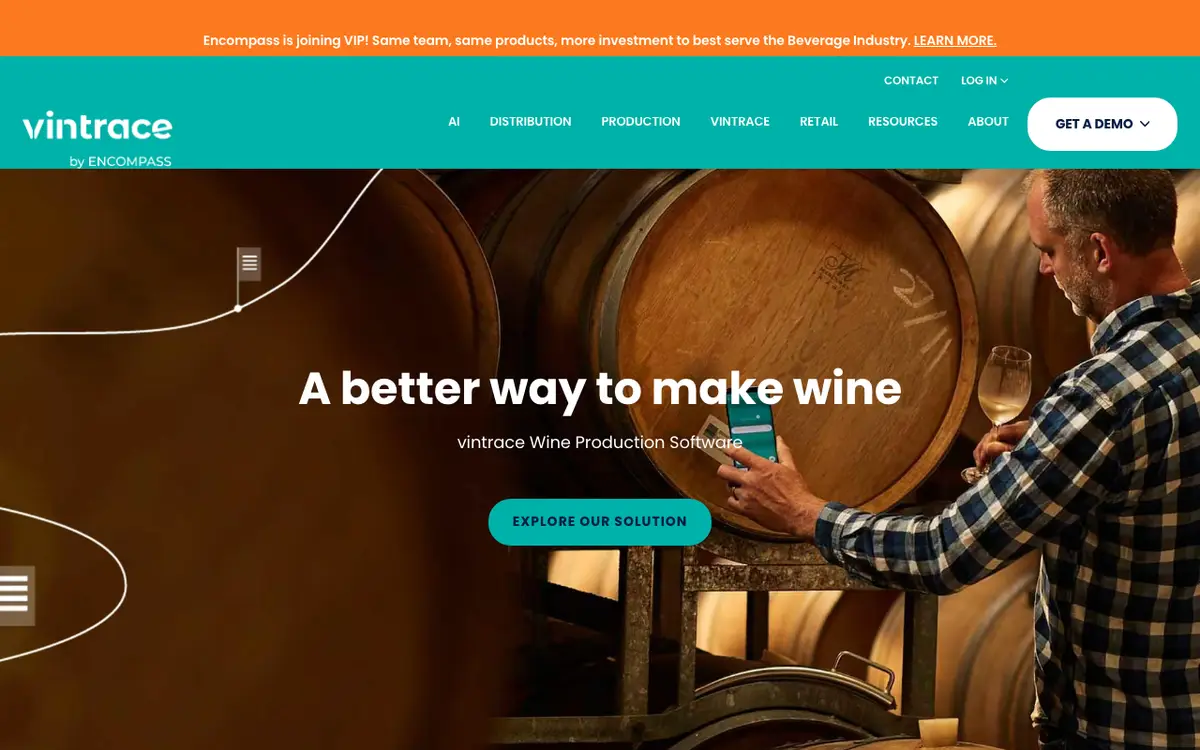 Home page of vintrace's website